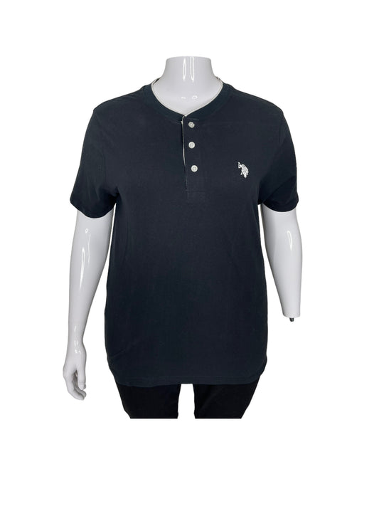 Black Short-Sleeve No Collar Polo Shirt