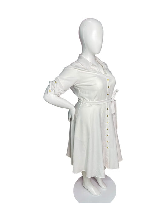 White 3/4 Sleeve Shirt Dress