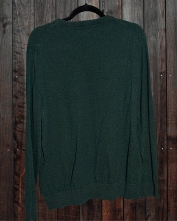Green V-Neck Long Sleeved Knit Jumper