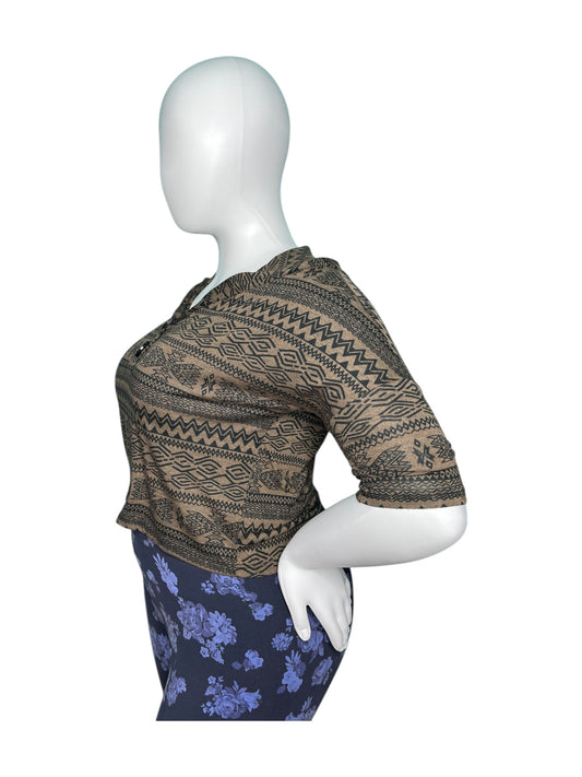 Brown w/ Black Patterned Cropped Hoodie