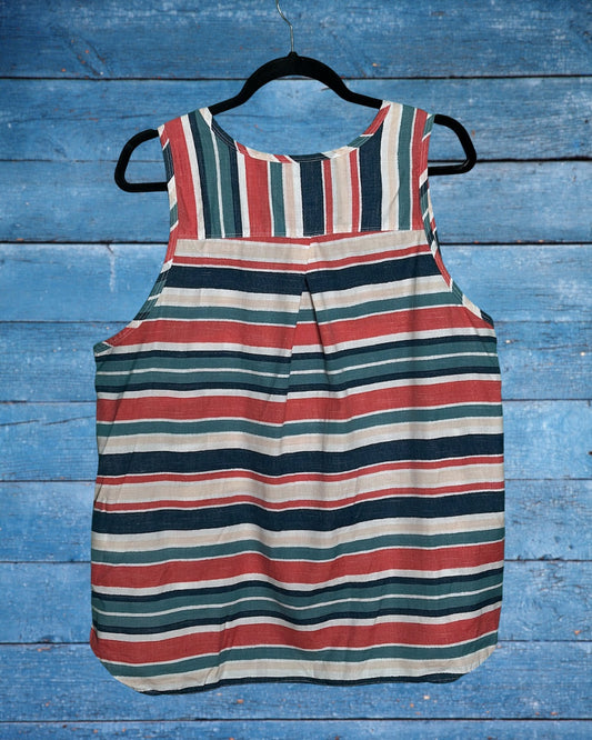 Tan, Blue, Coral, White & Navy Sleeveless Tank