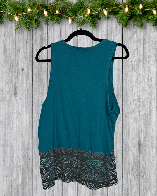 Teal, Black & White Aztec Patterned Tank Top