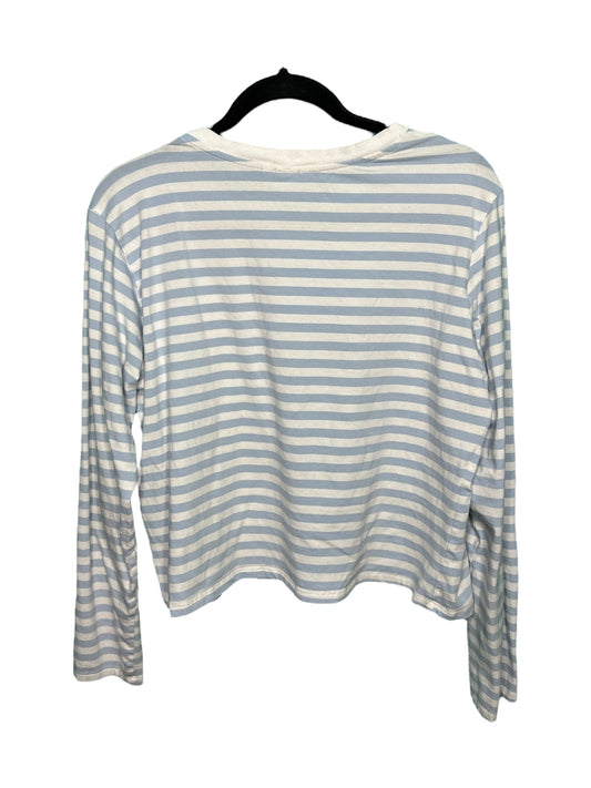 Light Blue and White Horizontal Striped Crop Long Sleeved Shirt