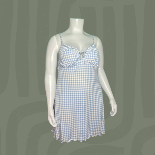 Light Blue Gingham Spaghetti Strap Mini Dress