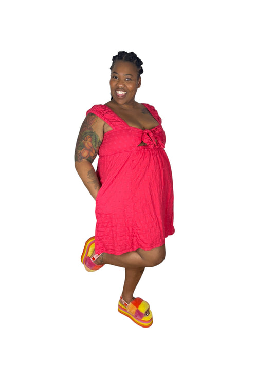 Pink Eyelette Patterned Cap Sleeve Dress