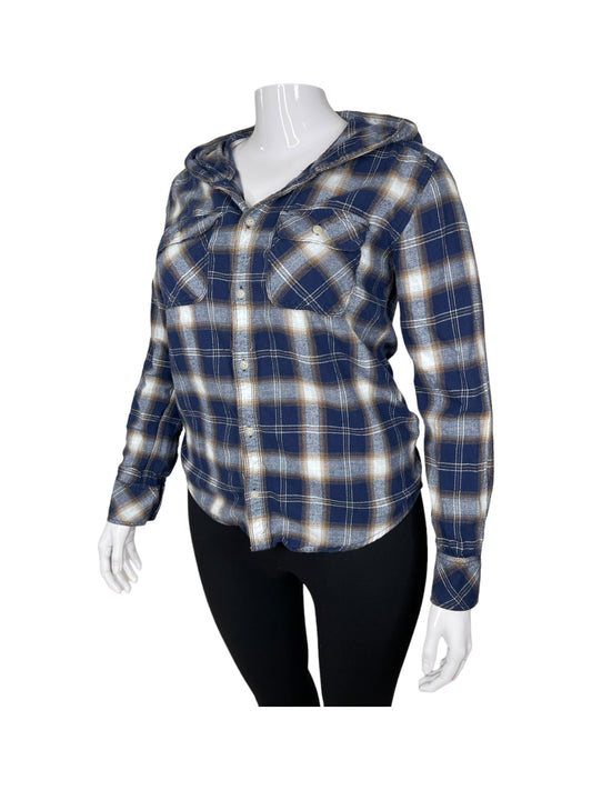 Blue Long Sleeved Plaid Hoodie