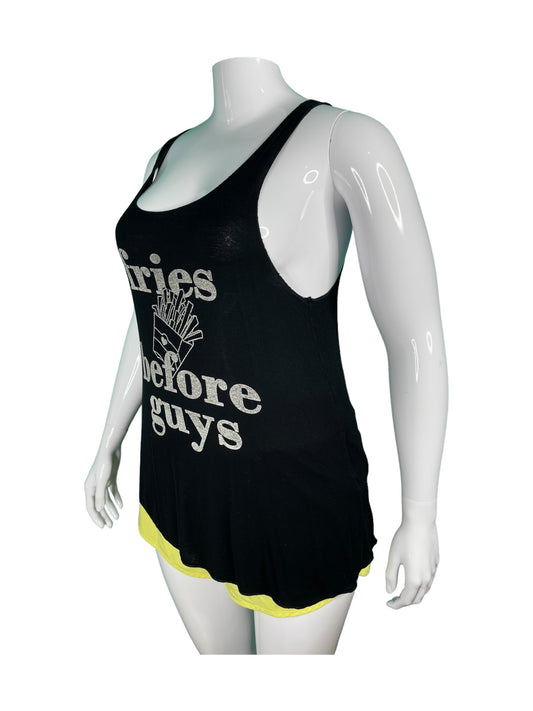 Black “Fries before guys” Graphic Tank Top