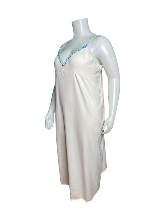 White w/ baby blue rose embroidered V-Neck Spaghetti Maxi Dress