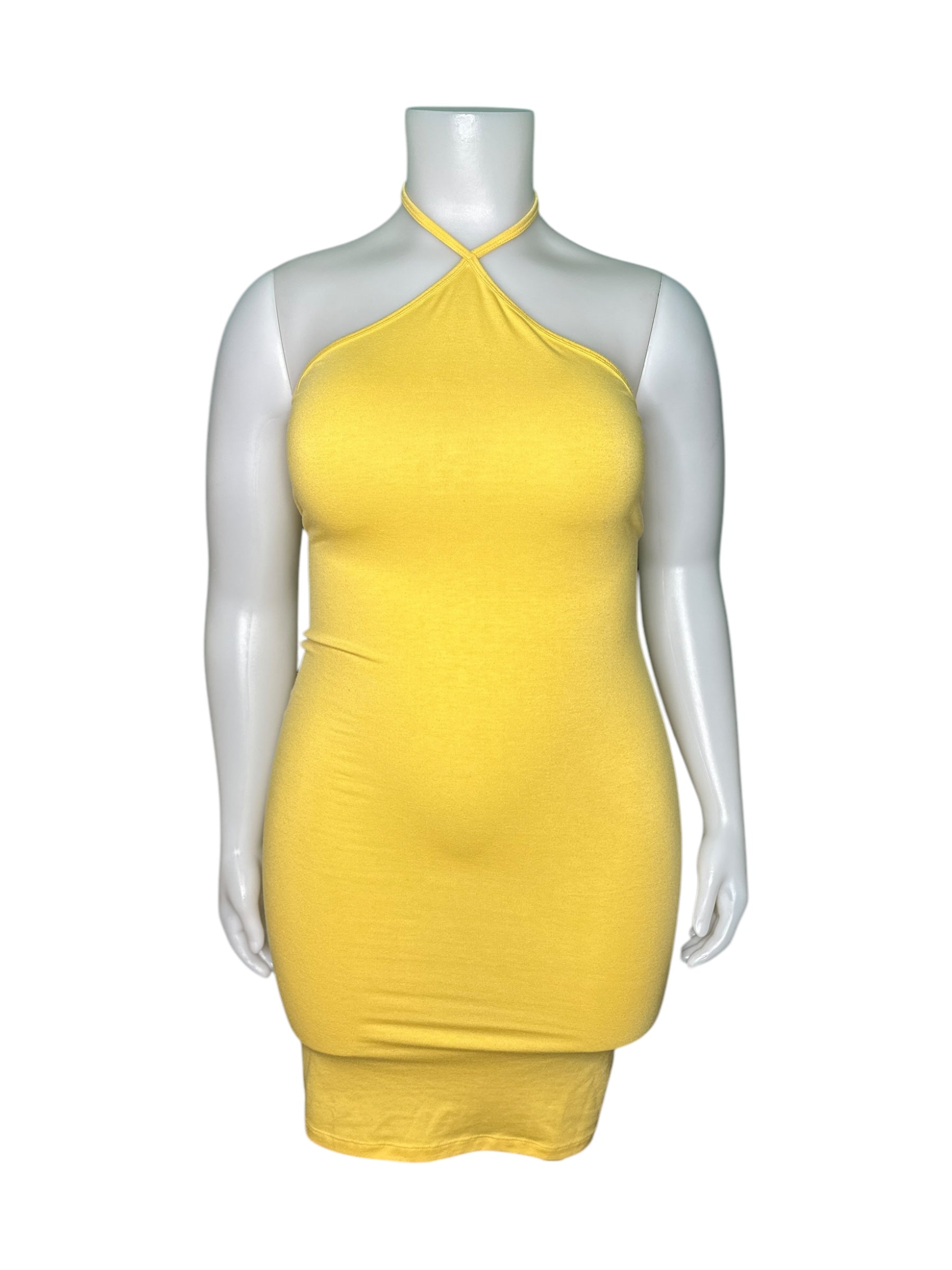 Yellow Halter Backless Bodycon Dress