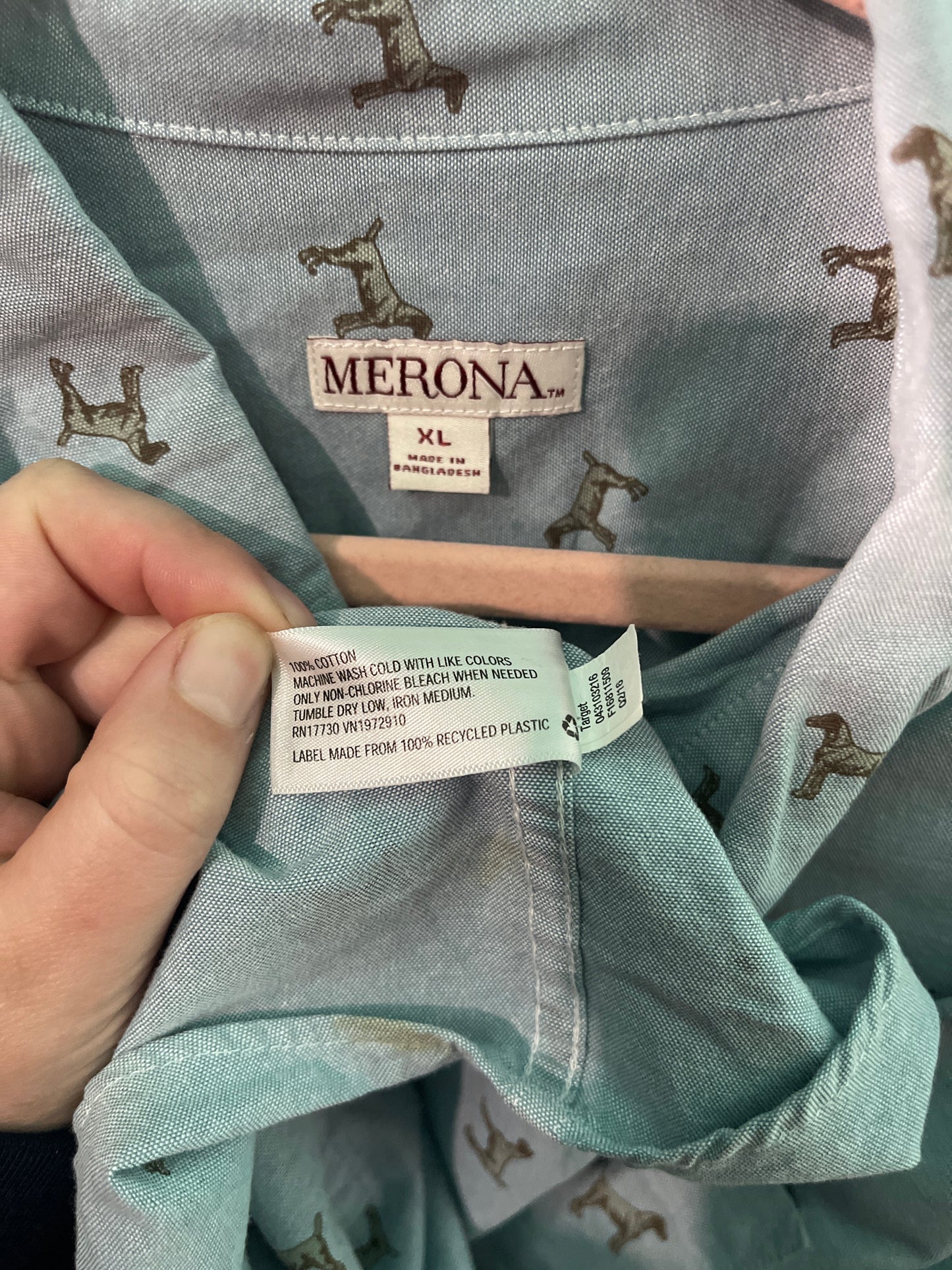 Light Blue w/ Dog Patterned Long Sleeved Button Up Shirt