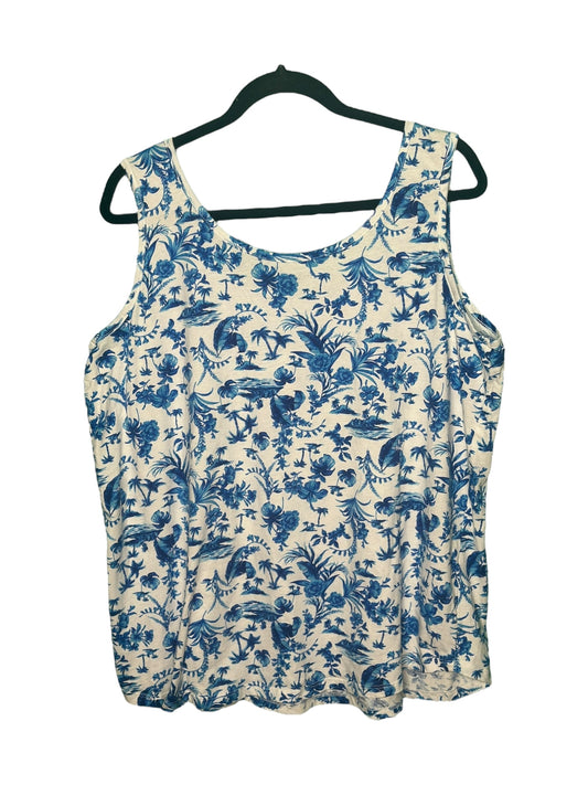 White & Blue Crew Neck Tank Top