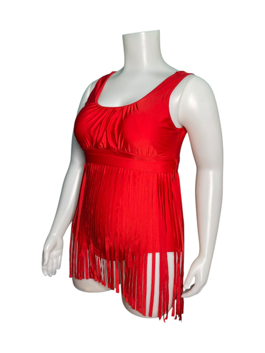 Bright Red One Piece Swimsuit with Fringe