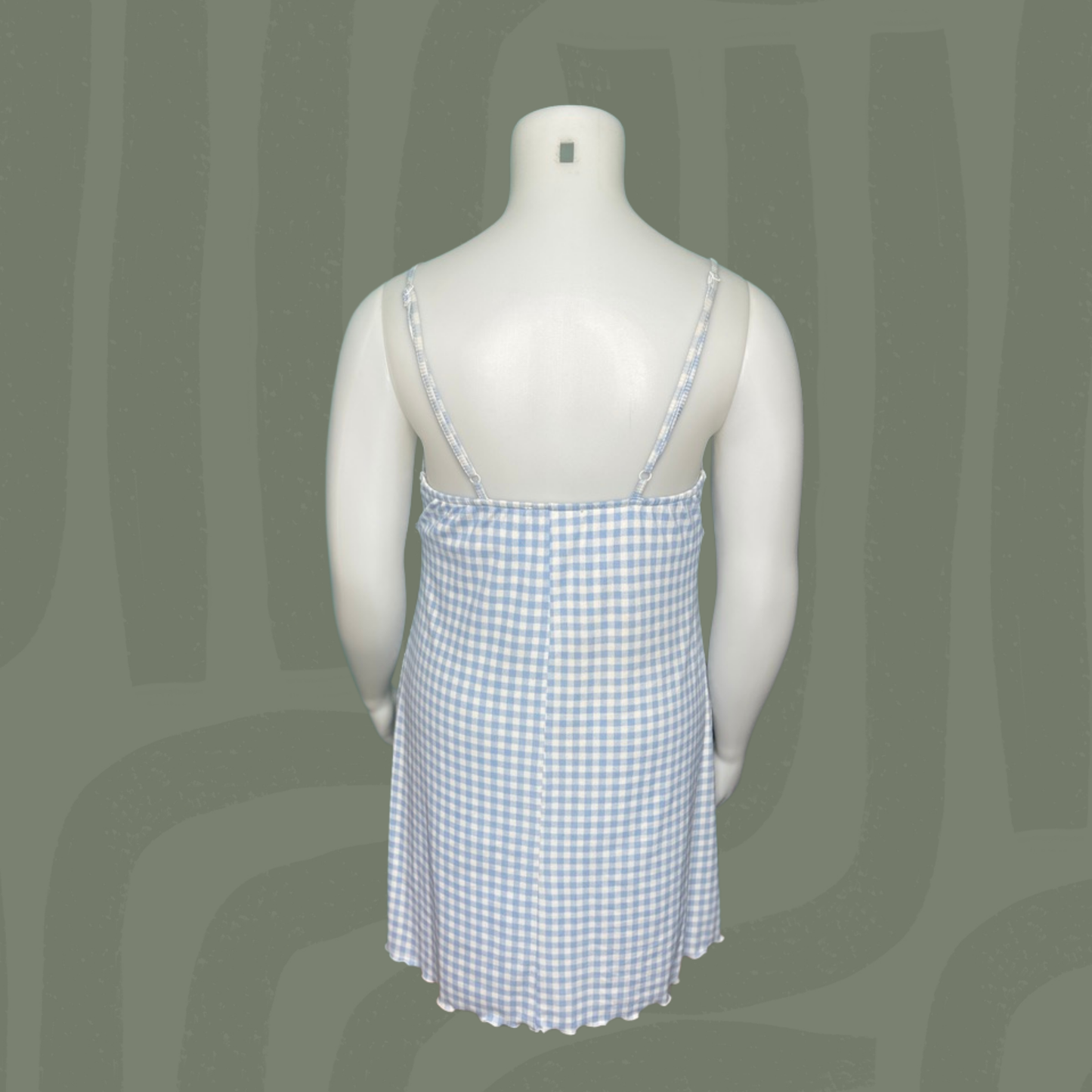 Light Blue Gingham Spaghetti Strap Mini Dress