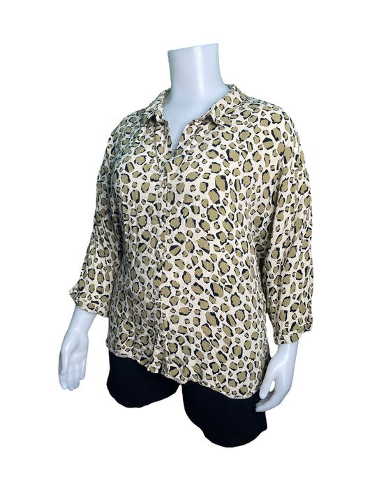 Cream and Brown Leopard Print 3/4 Sleeve Blouse