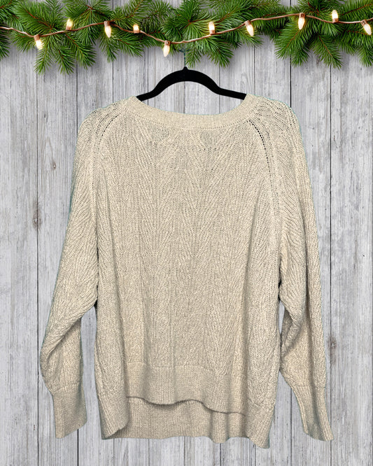 Cream Crewneck Long Sleeved Knit Sweater