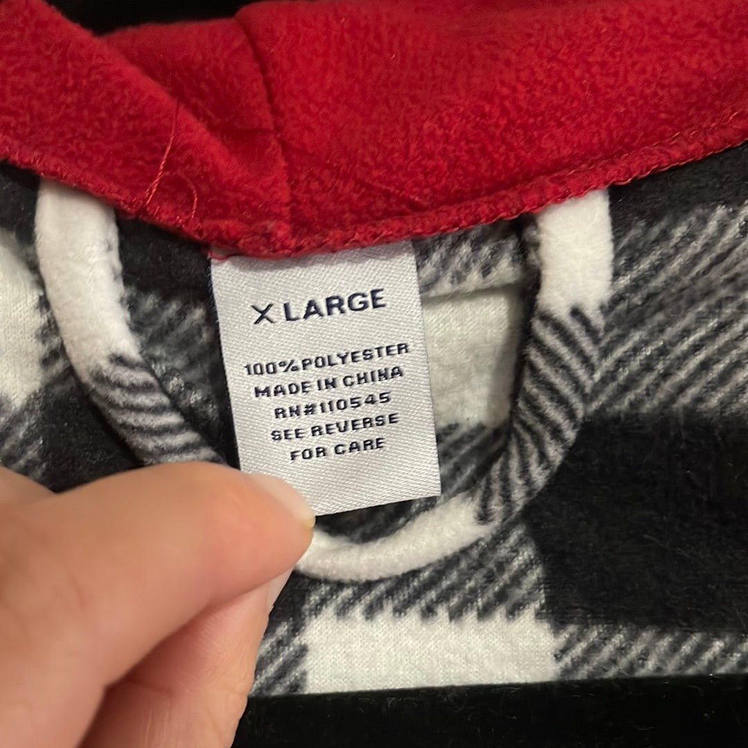 White & Black Plaid Housecoat w/ Red Trim