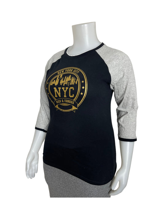 Black Baseball Style Long Sleeve Shirt w/ Fold Graphic Design