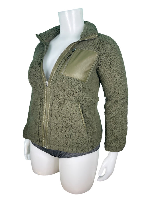 Olive Green Fluffy Soft Zip Up Sweater