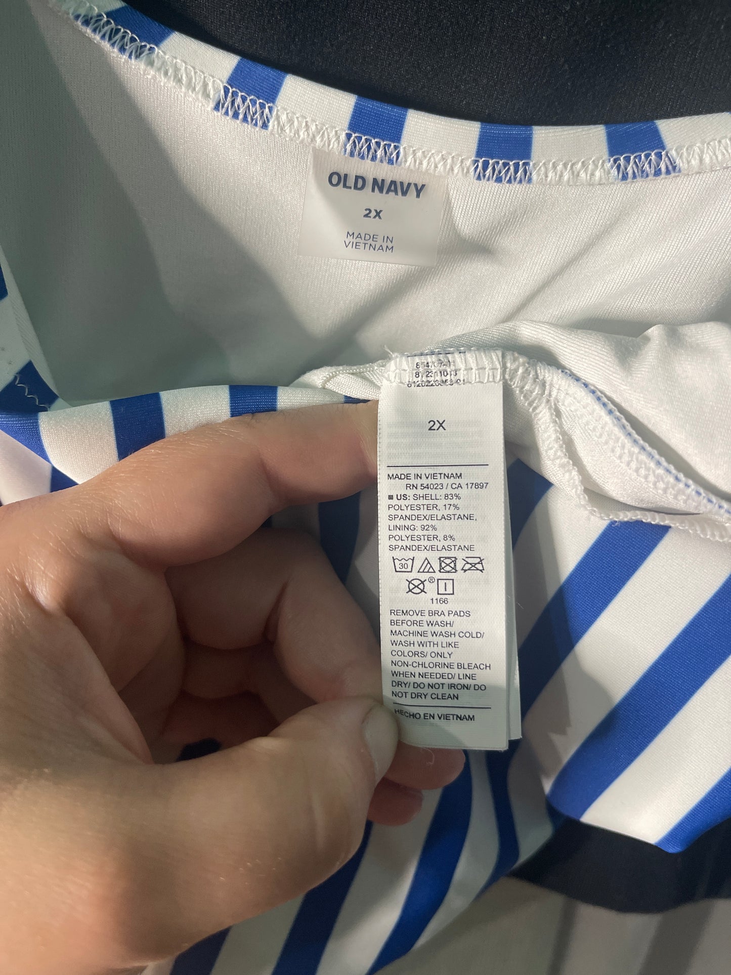 Blue and White Vertical Stripped Swim Top