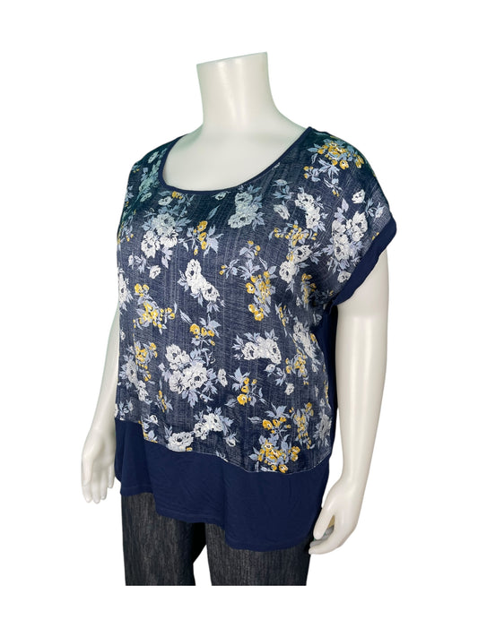 Blue Floral Cap Sleeved Blouse