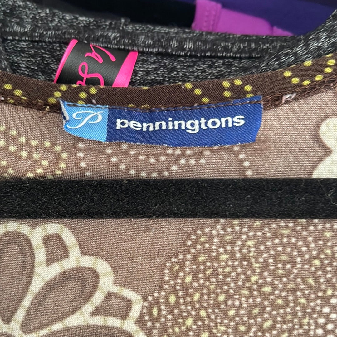 Brown & Cream Floral 3/4 Sleeve Square Neckline Top