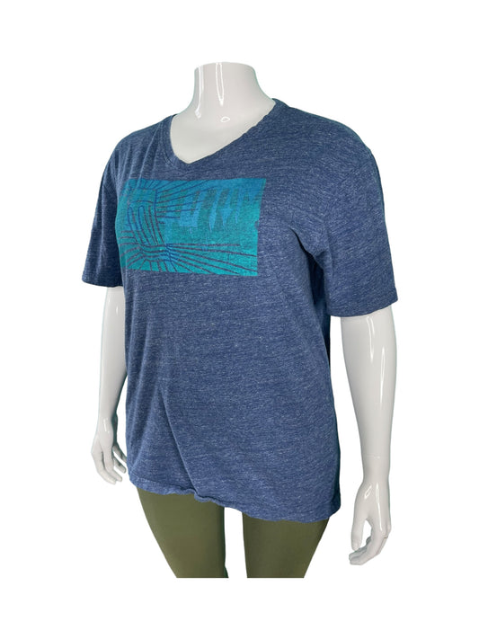 Blue Short- Sleeved T-Shirt w/ Teal Graphic Print on the Chest