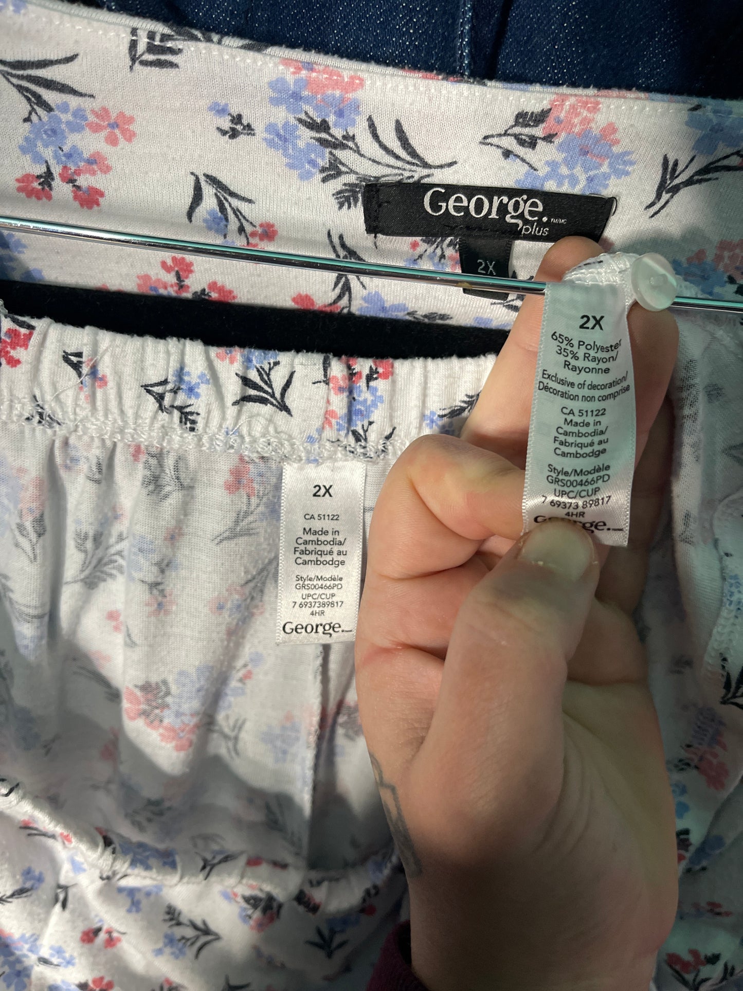 White w/ Baby Blue and Pink Floral PJ Set