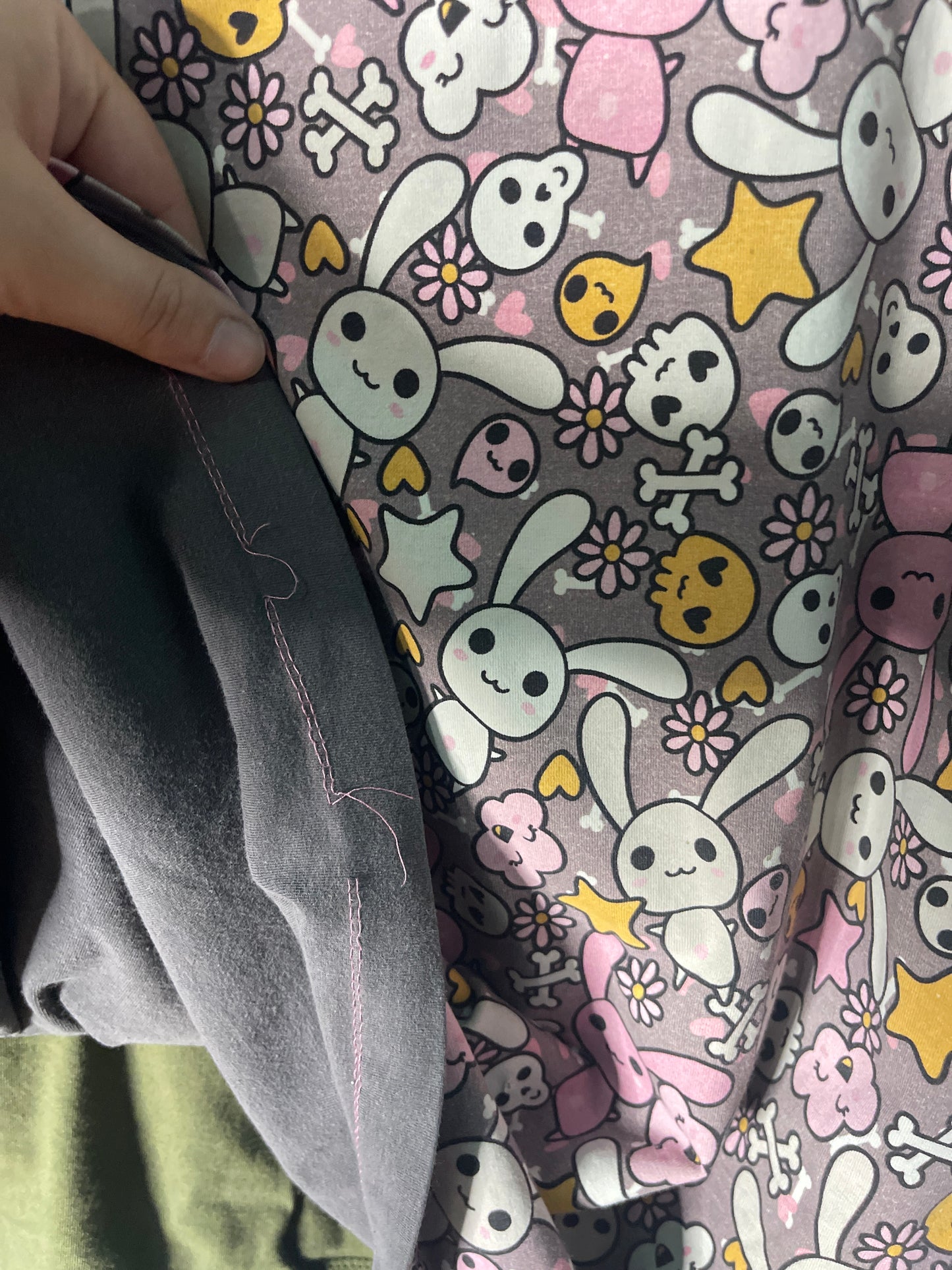 Grey, Pink, and Yellow Skull, Stars and Bunny Patterned Tank Top