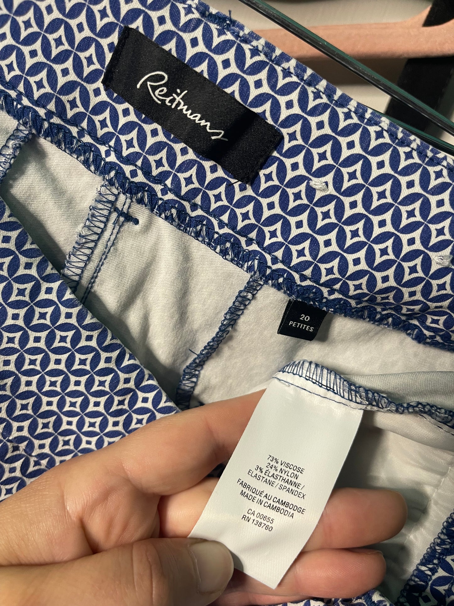 Blue and White Patterned Capri Work Pants