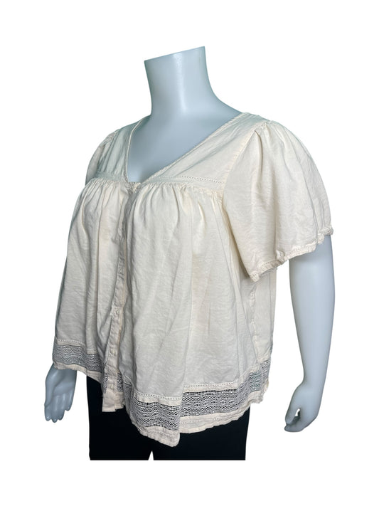 Cream Lace Trim V-Neck Blouse