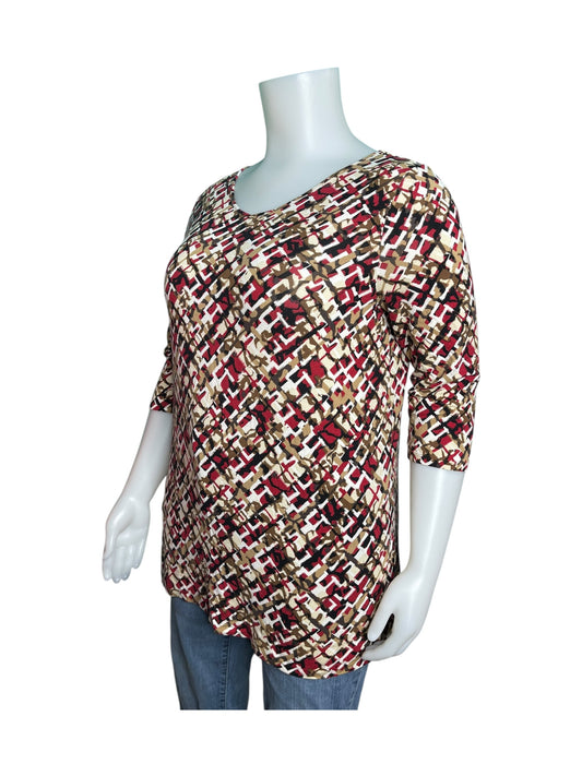 Tan, Red and Black 3/4 Sleeve Blouse