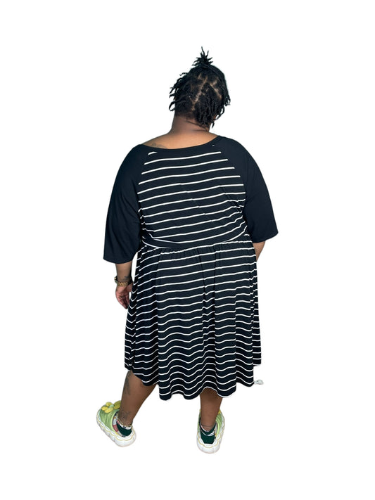 Black & White 3/4 sleeved Striped Dress