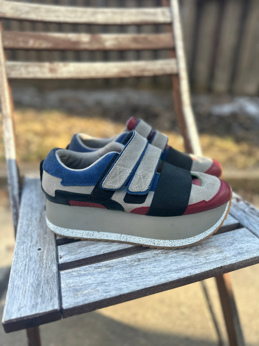 Grey, Burgandy & Navy Platform Shoes