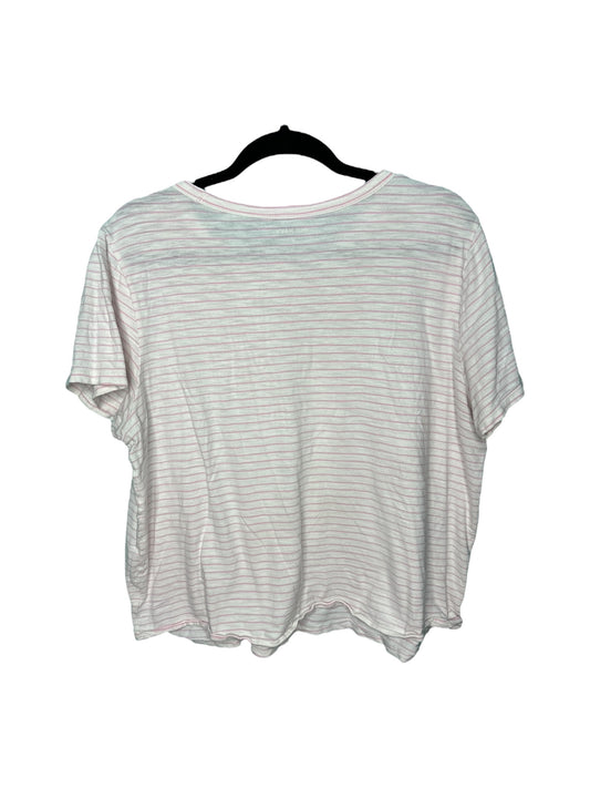 White w/ Pink Horizontal Stripped Cropped T-Shirt