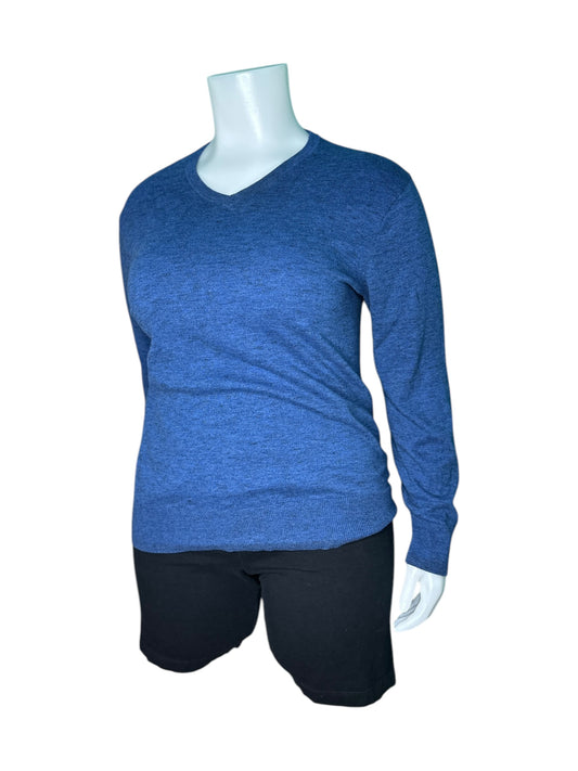 Blue V-Neck Long Sleeved Knit Jumper