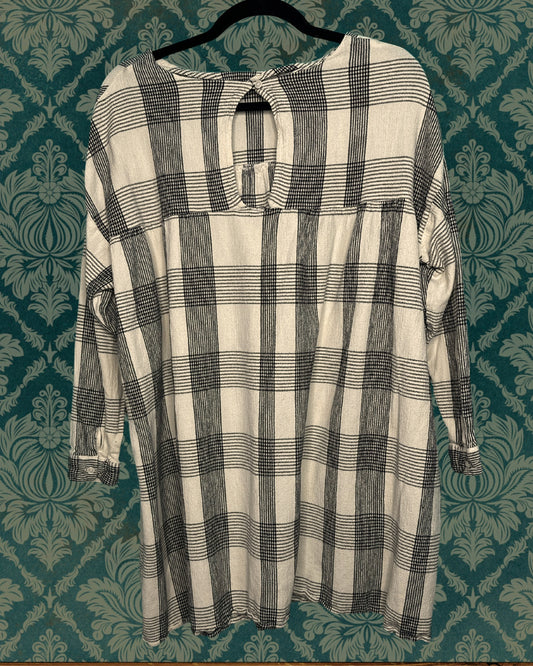 Cream & Black Plaid 3/4 Sleeved Tunic Top