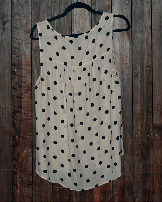 Cream w/ Black Polka Dots Sleeveless Blouse