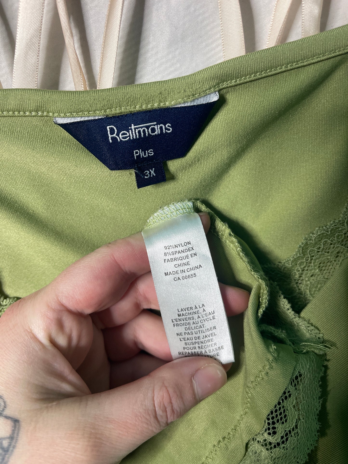 Light Green Spaghetti Strap Tank Top w/ Lace Trim