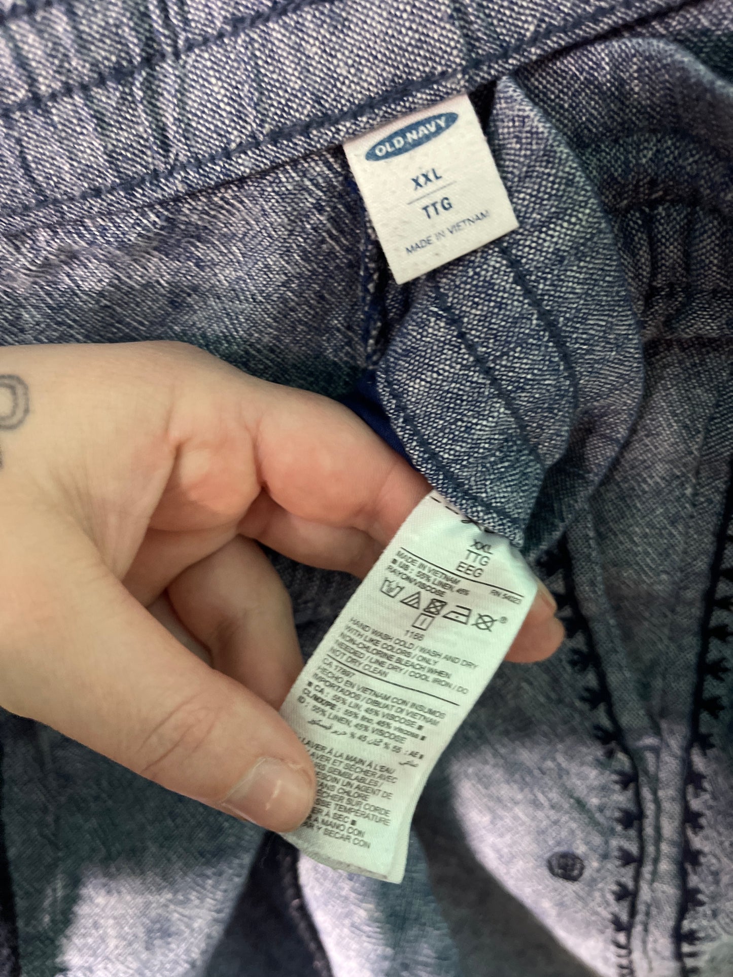 Blue w/ Navy Blue Embroidery Patterned Shorts