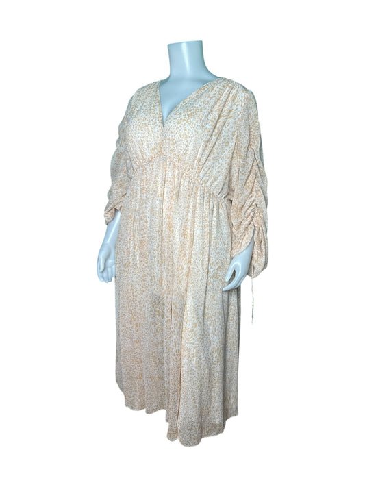 Peach & White Spotted Long Sleeved Maxi Dress