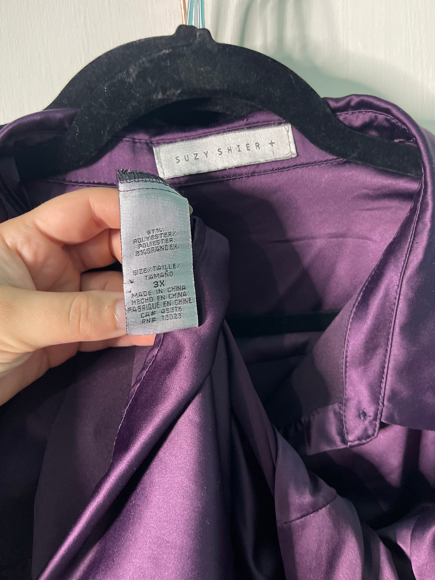 Dark Purple Satin Long Sleeved Blouse