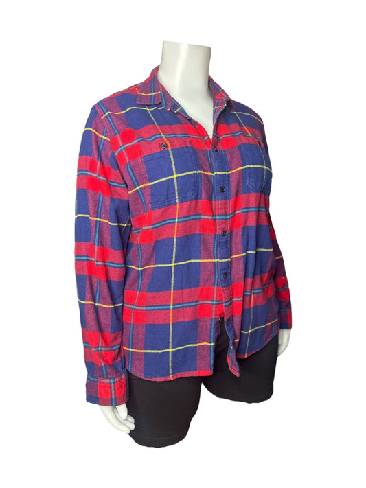 Blue & Red Long Sleeved Plaid Button up
