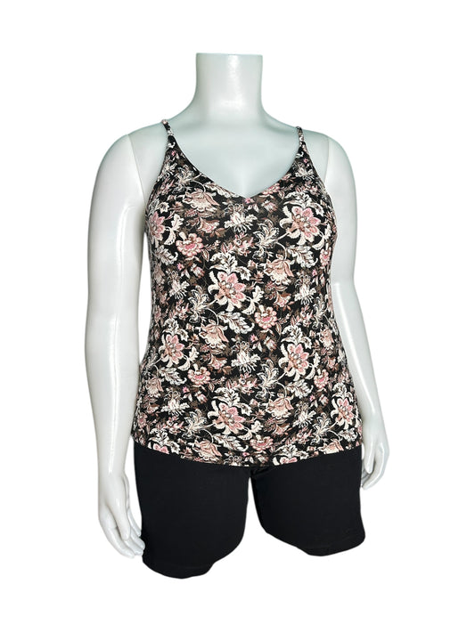 Pink & Brown Floral Patterned Spaghetti Strap Cami