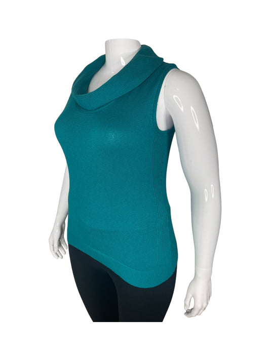 Teal Knit Cowneck Sleeveless Top