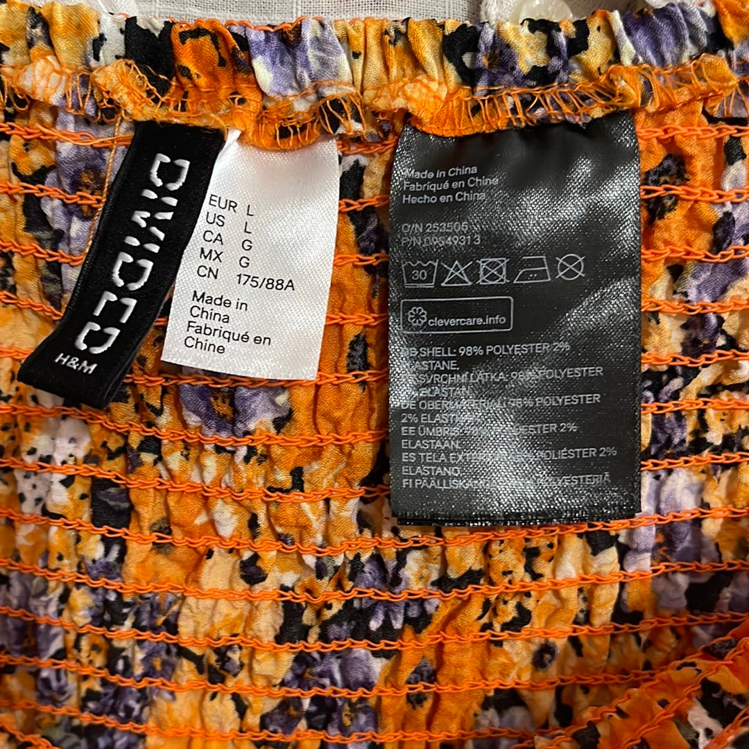 Orange & Purple Floral Scrunch-Top Skirt