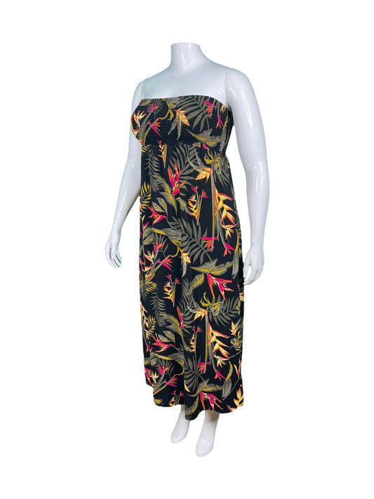 Black & Tropical Floral Tube Maxi Dress