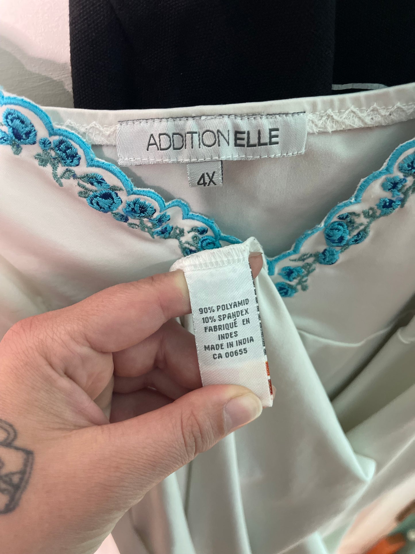 White w/ baby blue rose embroidered V-Neck Spaghetti Maxi Dress