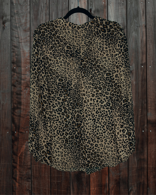 Brown, Tan & Black Long Sleeved Sheer Cheetah Print Blouse