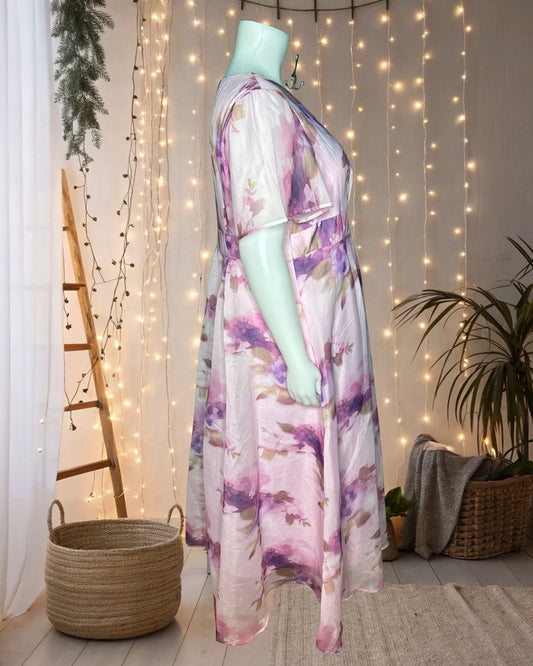 Light Pink w/ Purple Floral Maxi Dress
