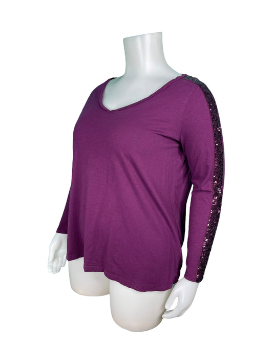Purple Long Sleeve Top w/ Sequin Stripe